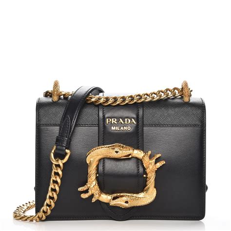 PRADA City Calf Saffiano Animalier Cahier Bag Black